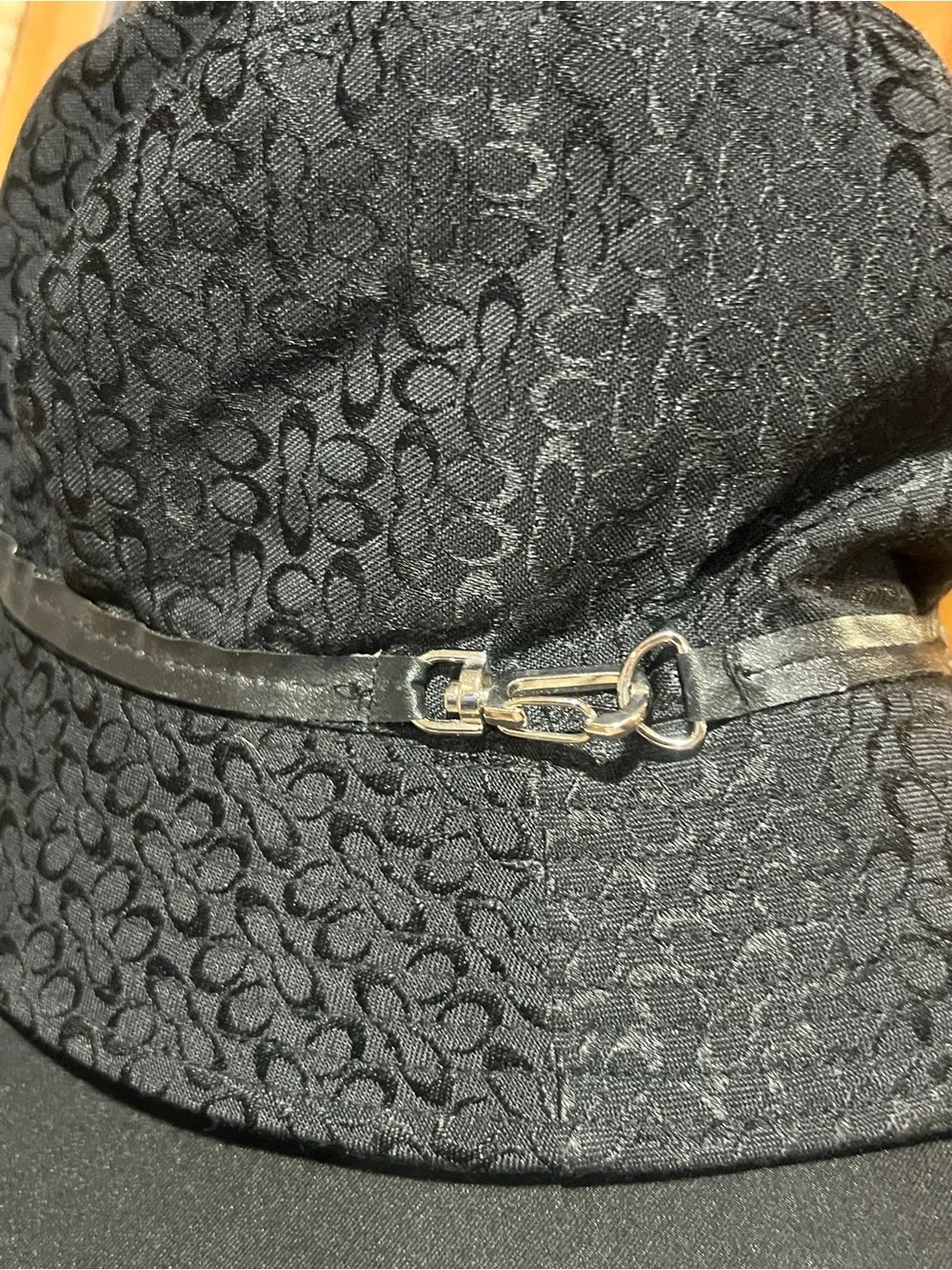 Coach Black Signature-Print Bucket Hat with Chain Accent